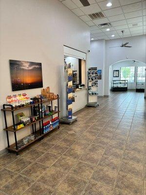 Hallway and checkout window.