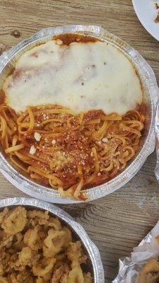 Eggplant parm with linguini