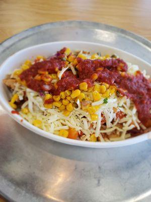 Sweet Habanero bowl with corn and mild sauce added.