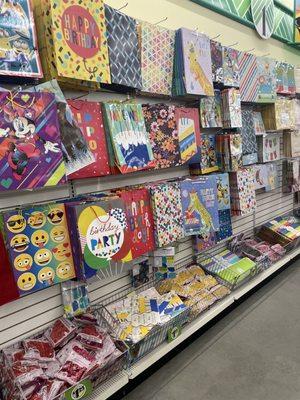 Awesome gift bags, tissue paper, gift wrap and other gift accessories. There's also cards for any occasion for only a dollar.