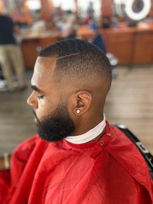 Me w/ a fade, waves, beard trim and part #wavy