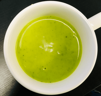 Fresh pea soup + mint, based in our nourishing chicken bone broth. We offer many chilled soups in the warmer months. Be nourished on the go!