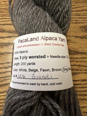 Yarn from an alpaca farm in Story County Iowa