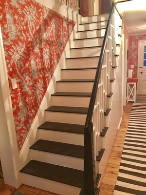 Staircase at local historic home of a house we worked on specifying all colors and wallpapers