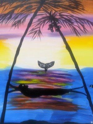 A painting of me and a hammock on the ocean