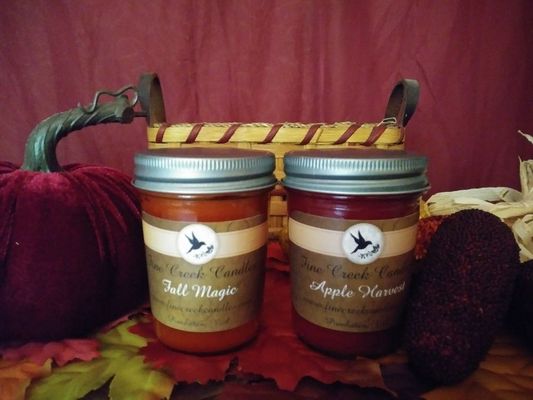 Two wonderful smelling candles from our fall line, Apple Harvest and Fall Magic.