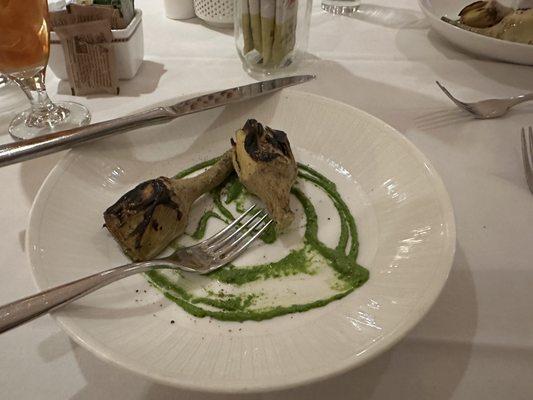 Roman style artichokes with pesto sauce.