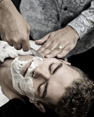 Enjoy our straight razor shaves .