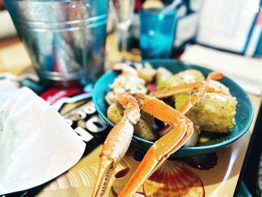 Seafood boil with crab legs.