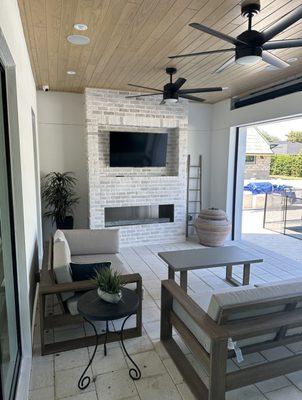 Outdoor tv mount with 2 in-ceiling speakers to a Sonos Amp