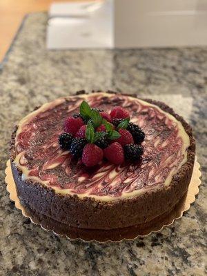 Blackberry Raspberry Swirl Cheesecake