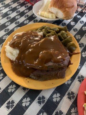 You can barely see the roast beef for all the gravy! Let's eat!