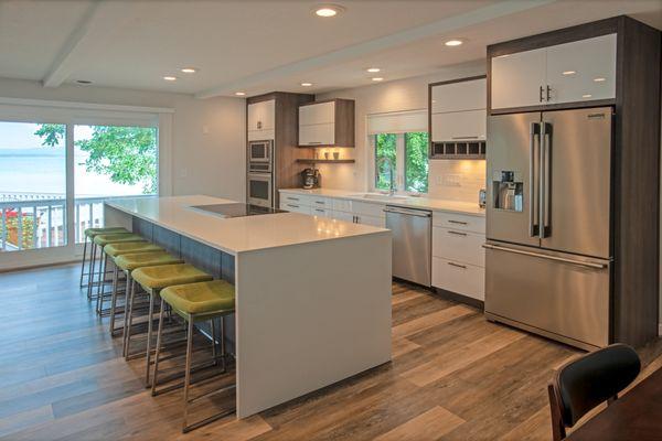 Clean modern kitchen in mid-century remodel on Big Glen Lake