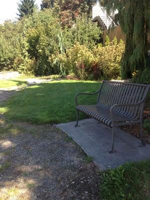 Shady spot to sit while strolling the neighborhood