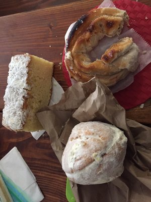 i bought three things (i took a bite of one already). very happy with all choices, but the coconut cake is super good. all this for $4.50