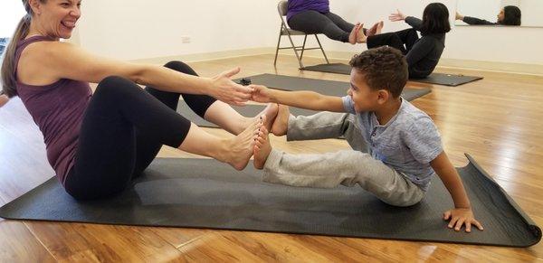 Can we just talk about how fun parent + tot yoga is? Laughing, stretching, connecting with my kiddo. Joy!