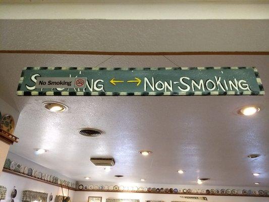 No smoking to the left, non-smoking area to the right.