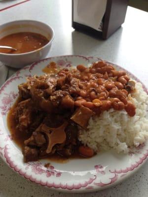 Oxtail, rice and beens (yellow rice is better with oxtail though...)