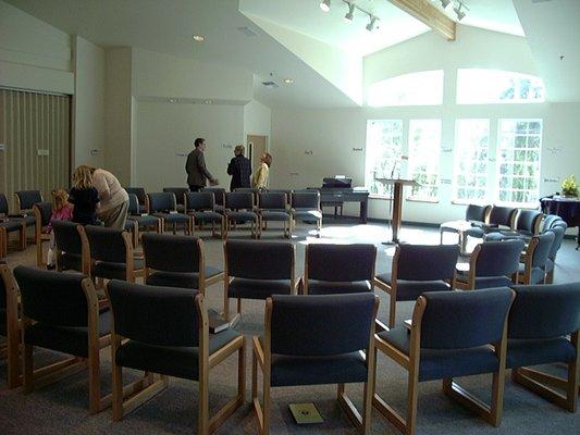 The sanctuary, is always changing, the seating arrangement depends on the service we are having that week.