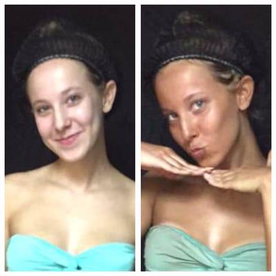 Spray tan.Before and After.