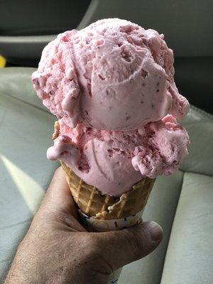 Waffle cone with the Best Strawberry Ice Cream