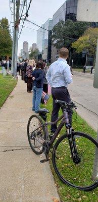 Waiting outside the office for the funeral procession of President George HW Bush 41, as it leaves St. Martin's Episcopal Church