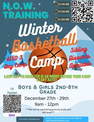 Winter Basketball Camp $150 for 3 days & sibling discounts available!