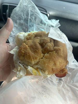 Not the best picture but the taste was perfect!!  Bacon egg and cheese biscuit!