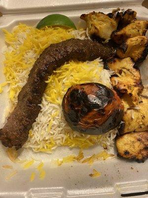 Chicken Soltani served with Beef Kobideh