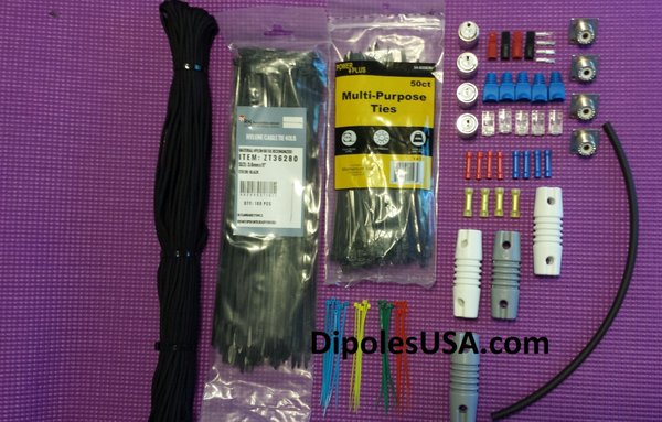 PL259, SO239, Zip Ties, Dipole kits, Dipole parts, Dipole Wire, Flexweave wire.