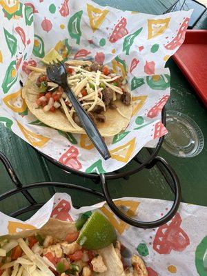 Asada tacos with pico and cheese