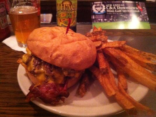 Bacon Cheddar Burger & fries