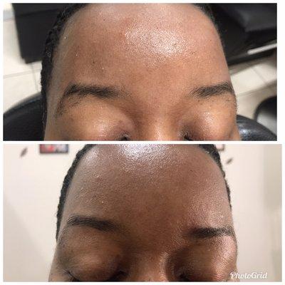 Before and after mediam size eyebrow threading