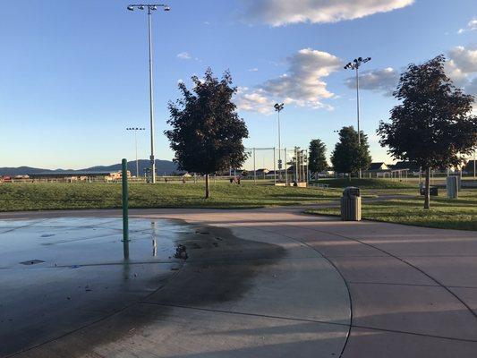 View of the baseball park from the splash pad