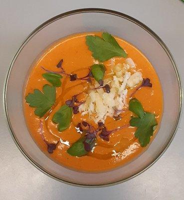 Creamy tomato and basil soup.