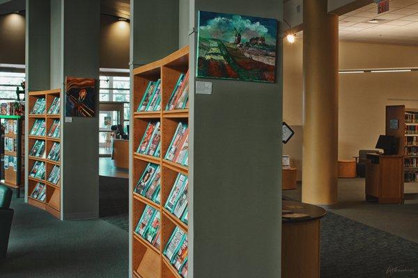 Hanging art and magazine shelves