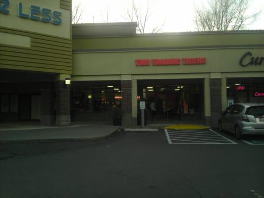 Outside of Two Trading Tigers consignment shop in the upper section of the Lake Forest Park shopping center.