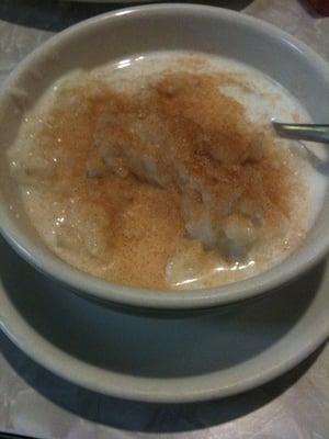 Creamy & homemade, their rice pudding is served with or without a topper of milk. Cinn/sugar added @ table