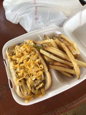 Chili dog and fries