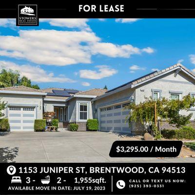 For Lease - 1153 Juniper St Brentwood CA