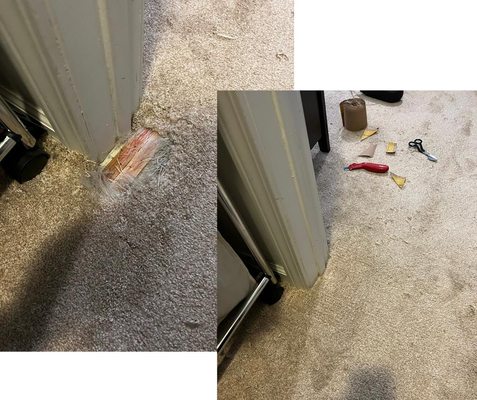 Before and after fixing a patch near the door.