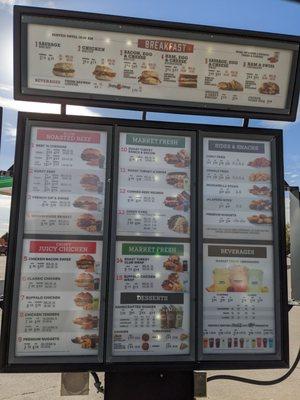 Menu at the drive-thru