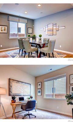 Bright traditional dining room w/laminate flooring & a study/den in Puyallup's premier new community! Customize the finishes yourself !