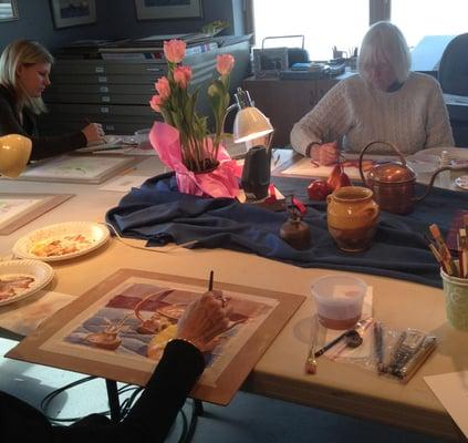 students working in watercolor during Art Boot Camp class