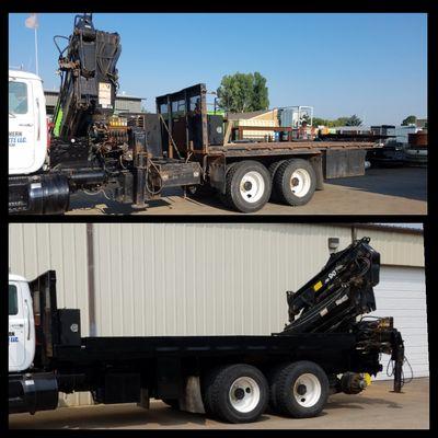 Before and after shots of a complete refurbishment on a crane truck for a local concrete company.