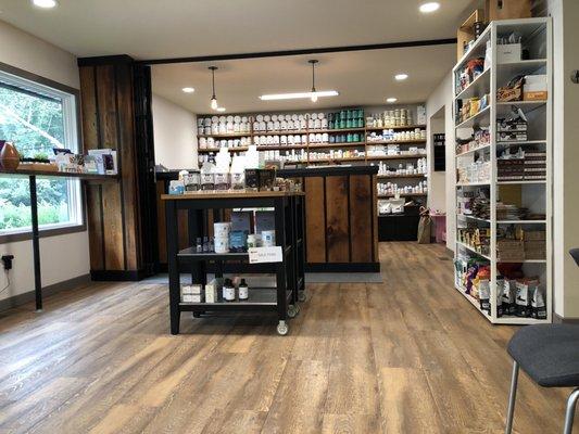 Front desk area with additional food and supplements for purchase.