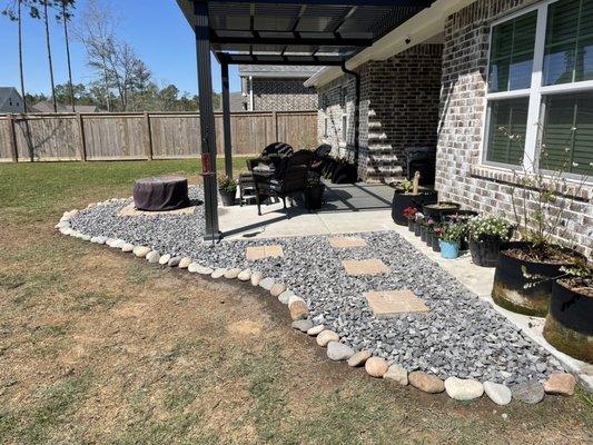 Landscaping with rock and small boulders as border