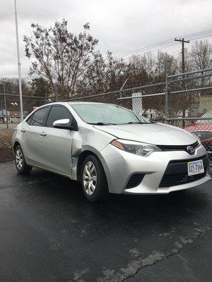 2014 Toyota Corolla had a fender bender.