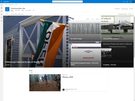 Hillsborough Historical Society - volunteer communication site on Microsoft SharePoint Online.