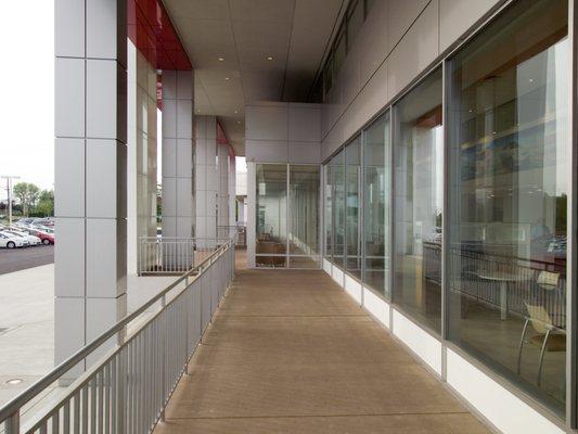 Aluminum, powder coated, railings for automobile dealership